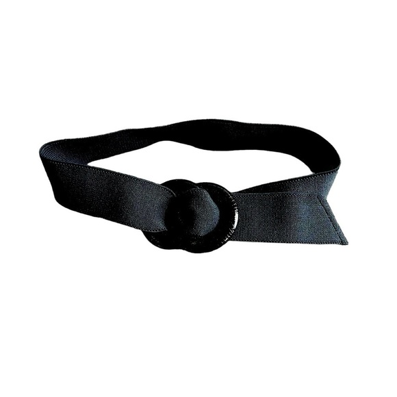 Wide Band Faux Snakeskin Buckle Black Stretch Belt - Picture 1 of 10